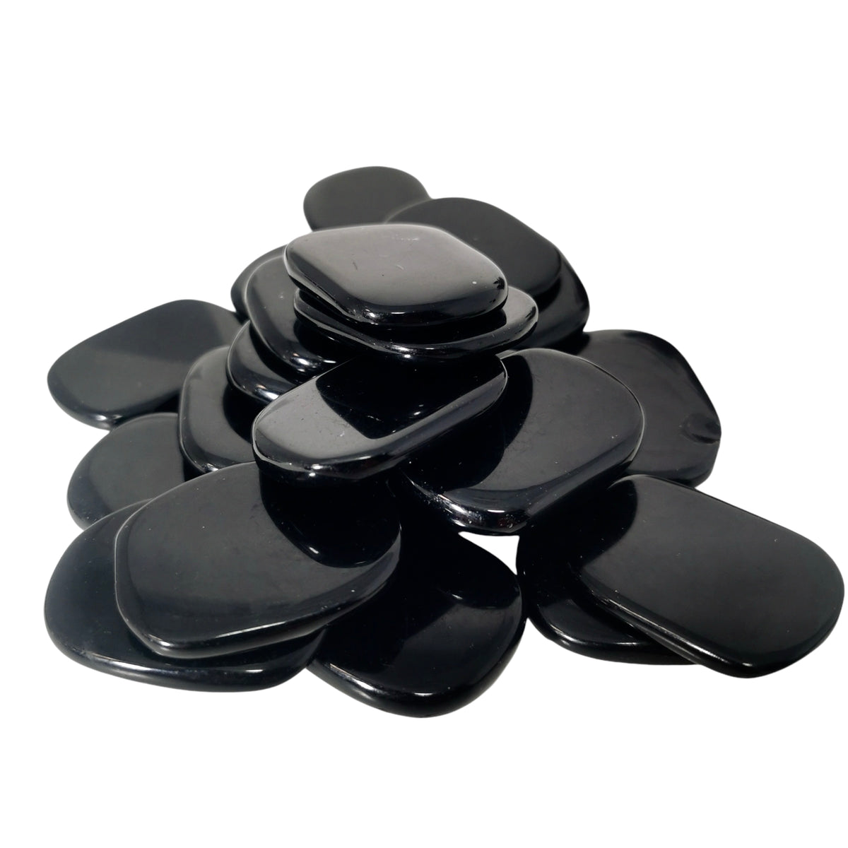 Black Obsidian flat tumble, a volcanic glass, from Mexico.