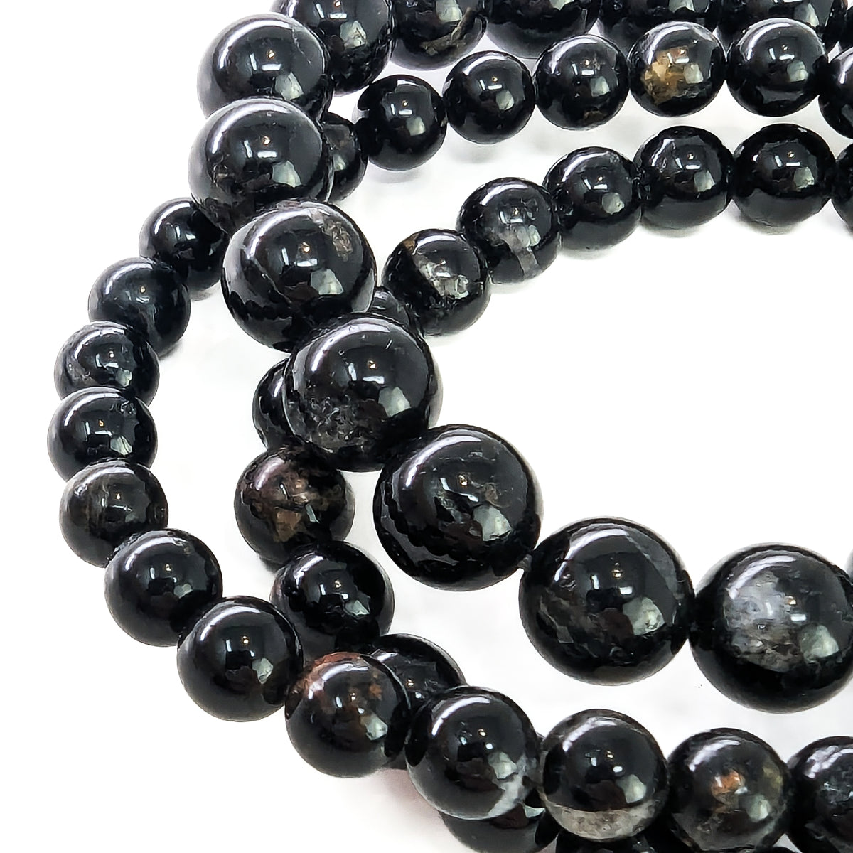 Black tourmaline bead bracelet: close strands of beads