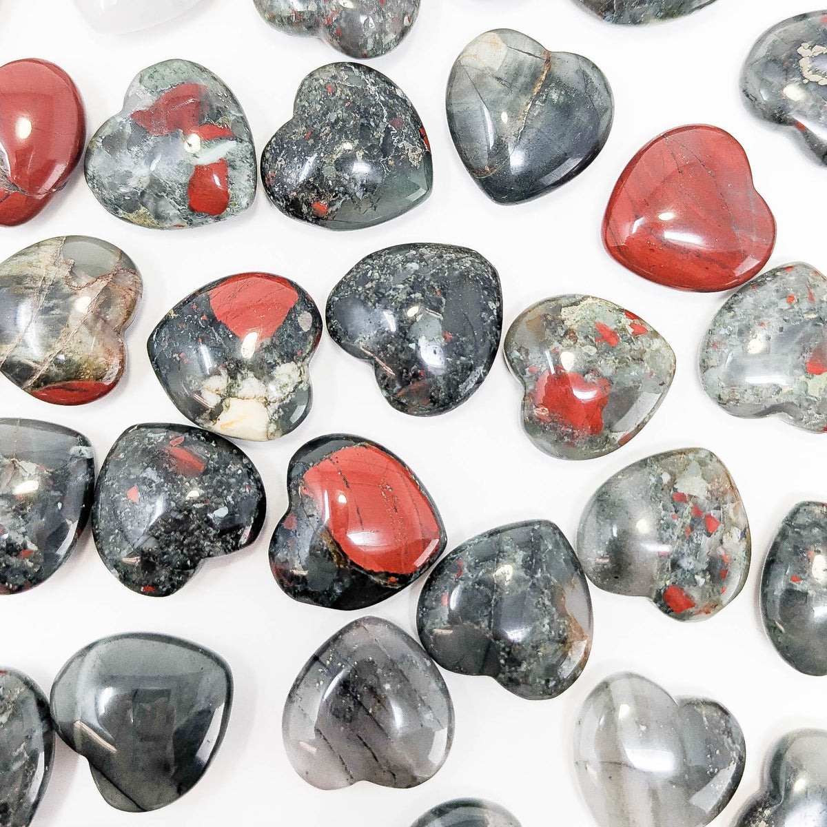 Bloodstone mini heart, a variety of chalcedony, from India.