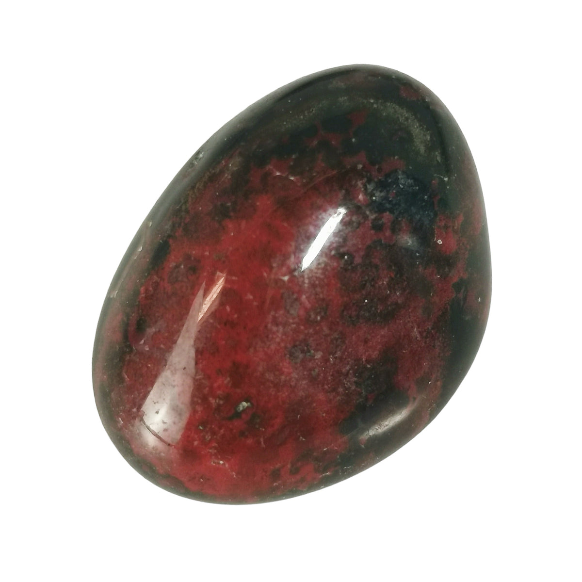 Bloodstone tumble, a variety of chalcedony, from India.