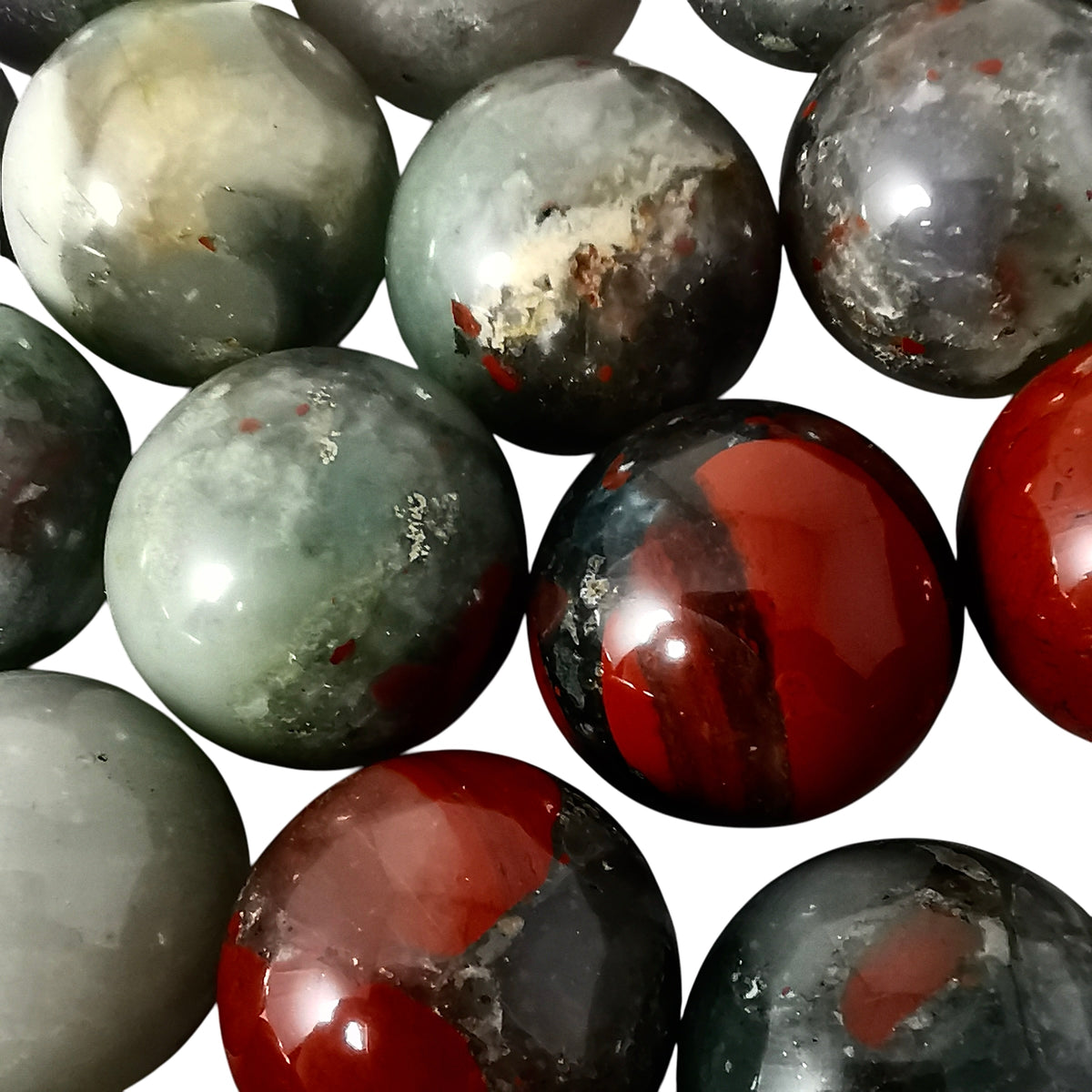 Bloodstone mini sphere, a variety of chalcedony, from India.