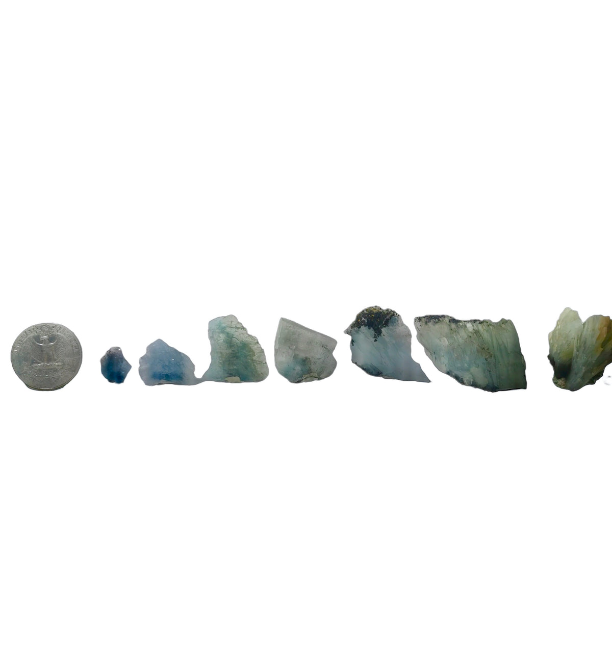 Blue barite from Morocco – row of sizes