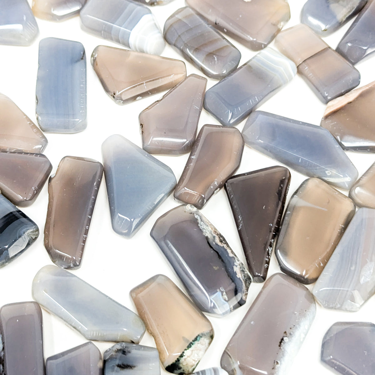 Blue Grey Agate tumble, a variety of chalcedony.