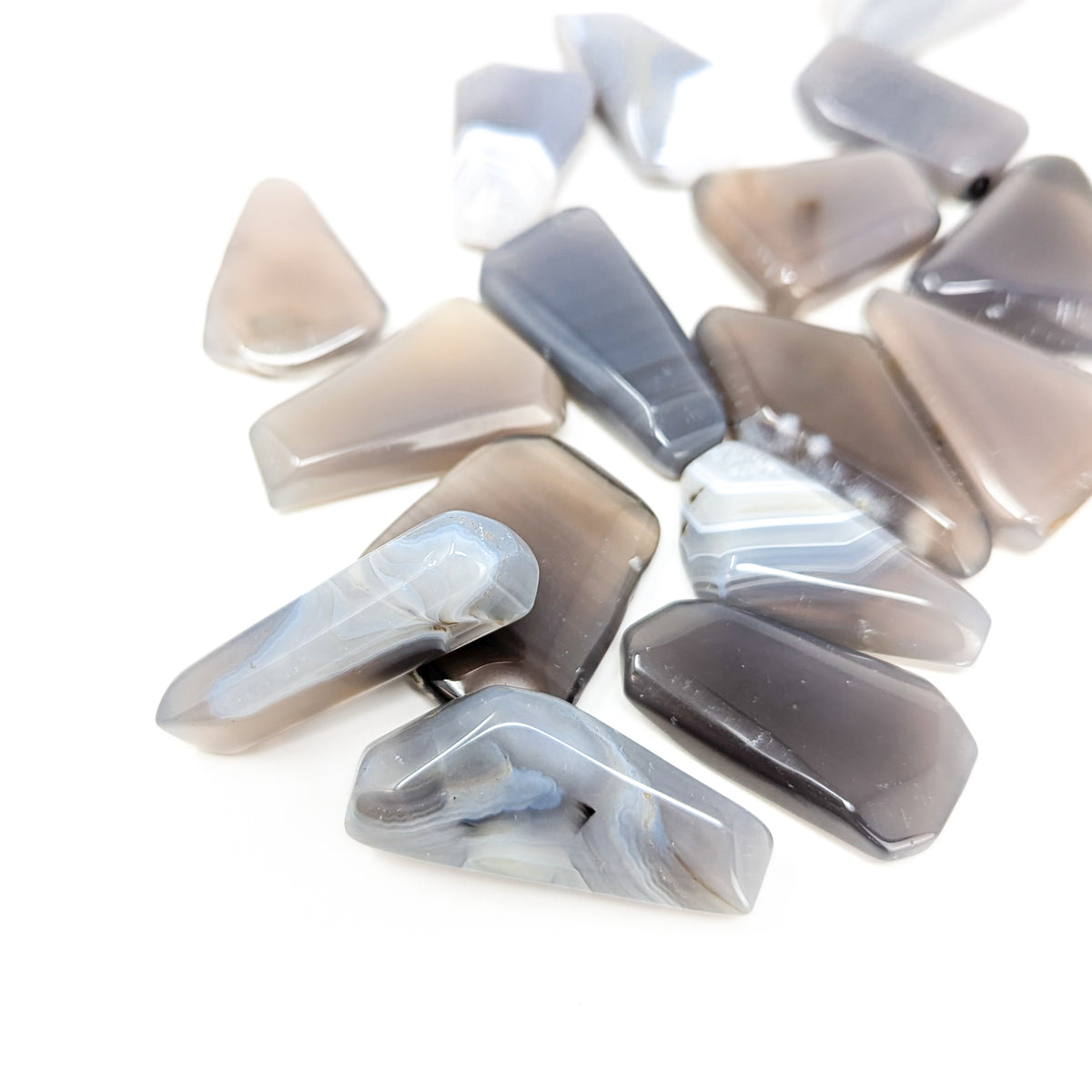 Blue Grey Agate tumble, a variety of chalcedony.