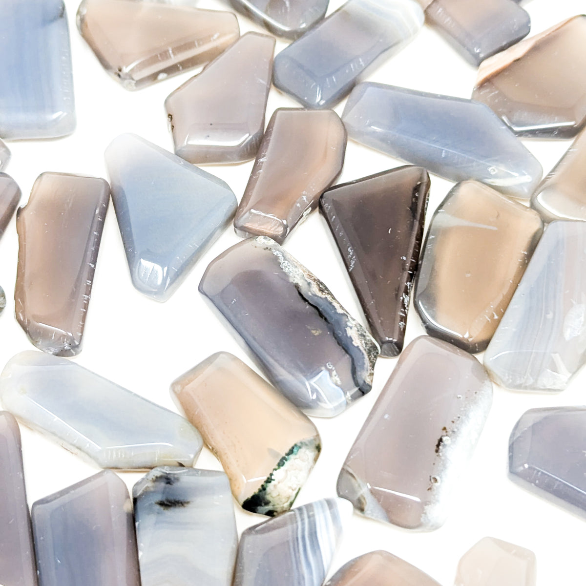 Blue Grey Agate tumble, a variety of chalcedony.