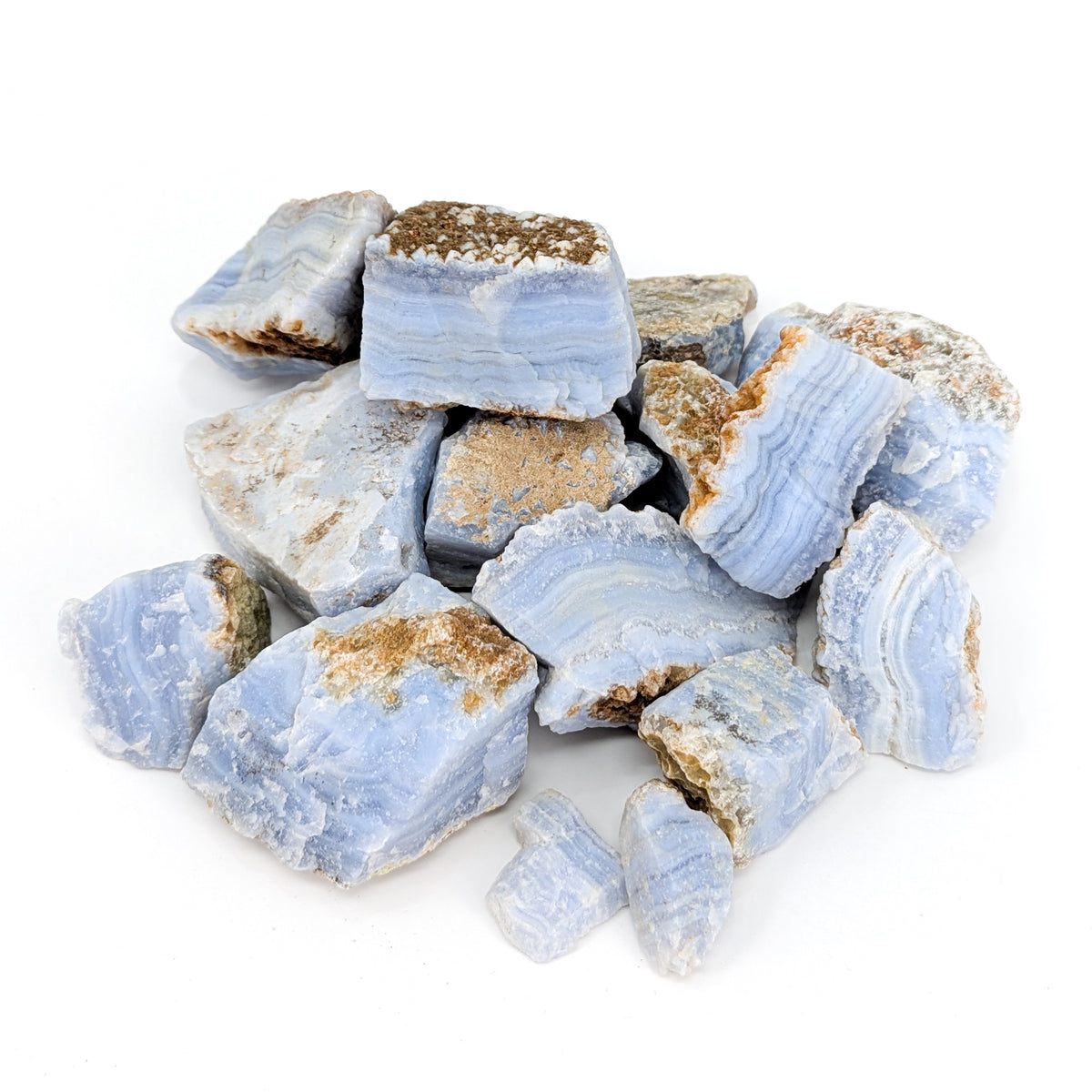 Blue Lace Agate rough, a variety of chalcedony, from Namibia.