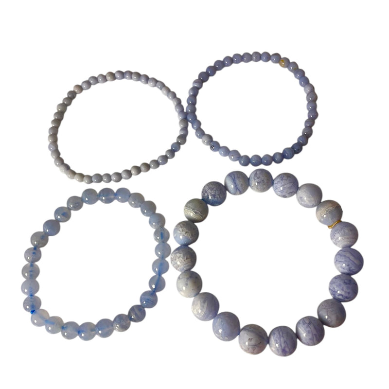 Blue Lace Agate - Round Bead Bracelet