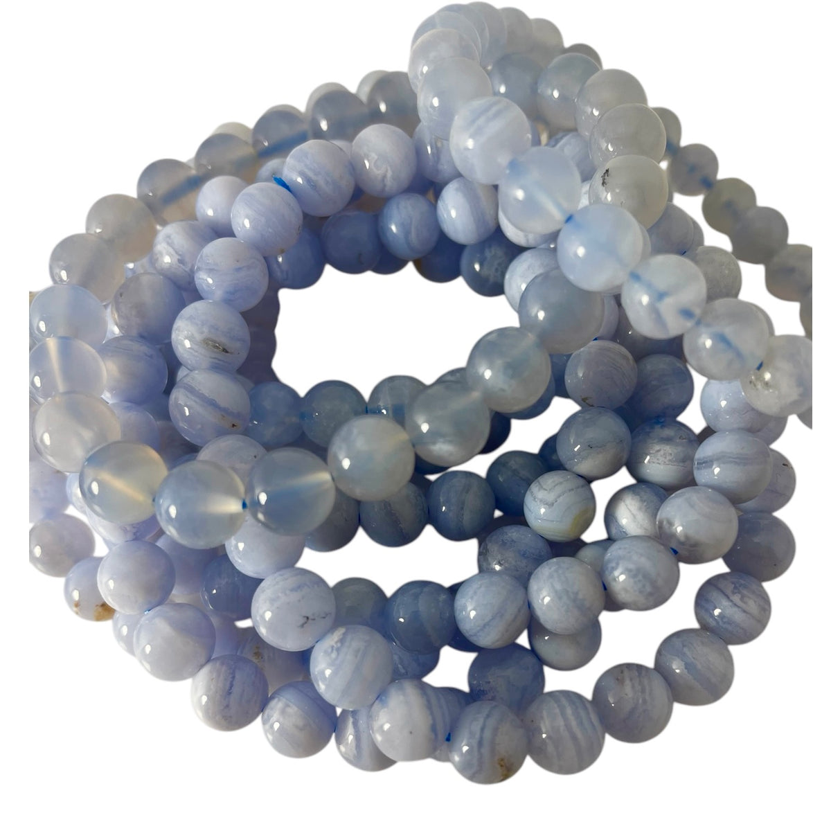 Blue Lace Agate round bead bracelet.
