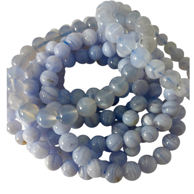 Blue Lace Agate - Round Bead Bracelet