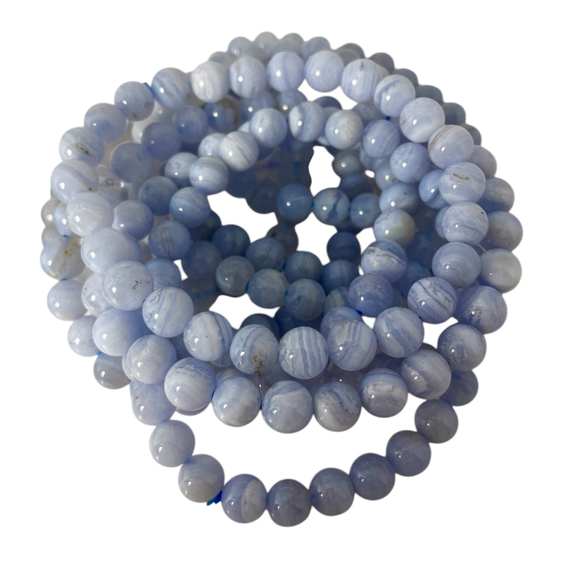 Blue Lace Agate - Round Bead Bracelet