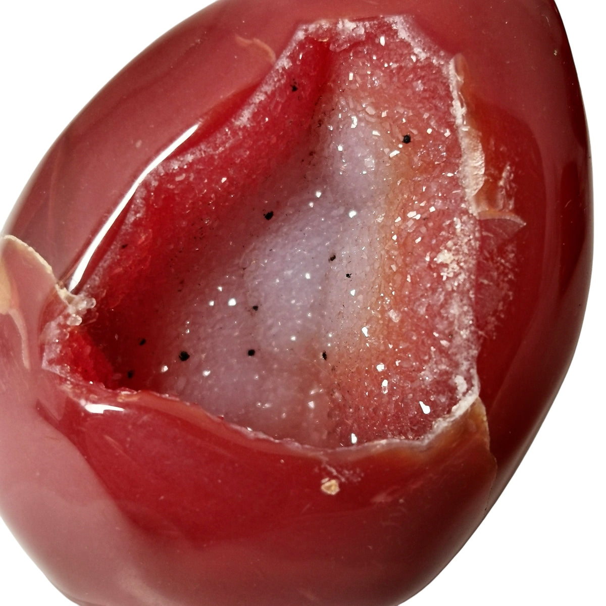 Carnelian Druzy egg, a variety of chalcedony.