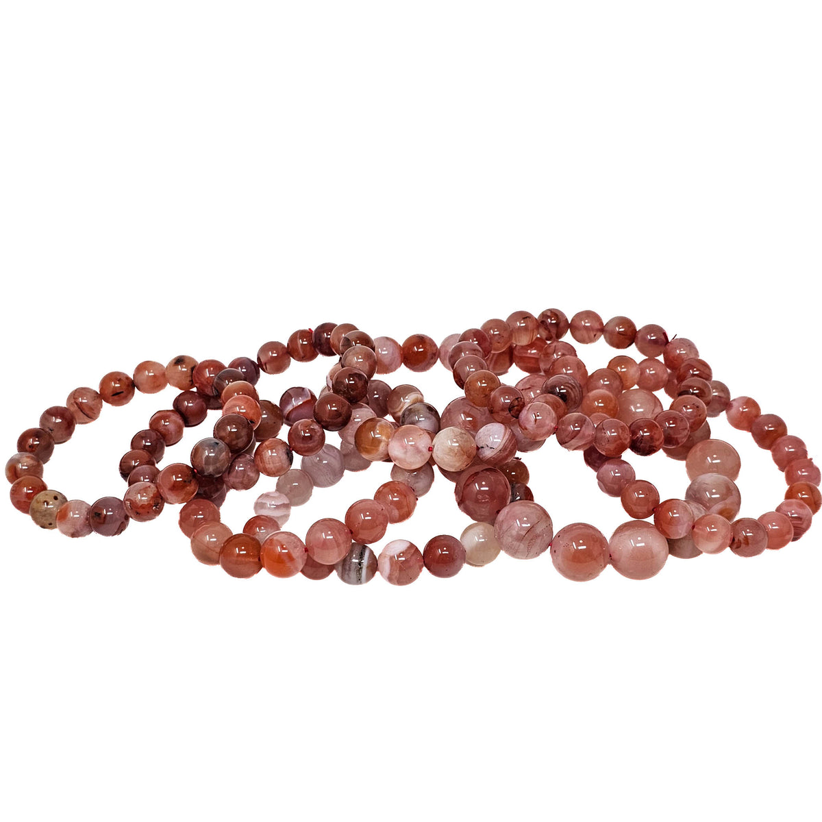 Carnelian Parallax Agate round bead bracelet.