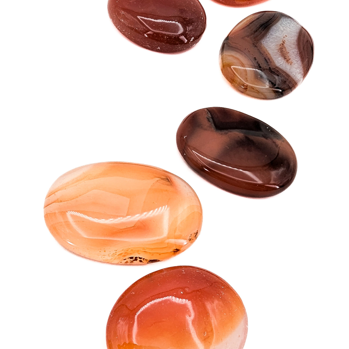 Carnelian worry stone, a variety of chalcedony, from India.