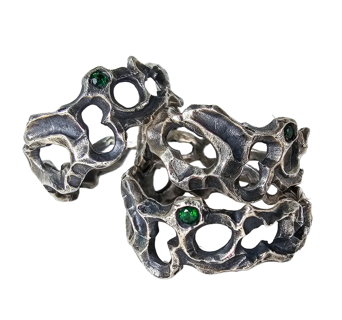 Caturix organic ring in sterling silver with Tsavorite Green Garnet.