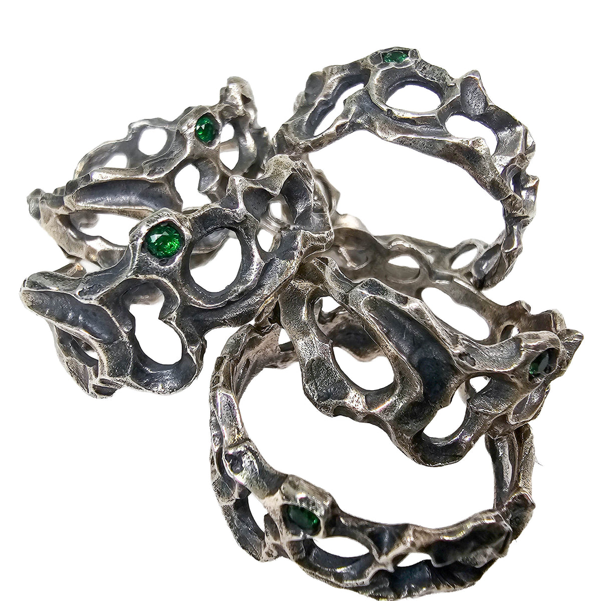 Caturix organic ring in sterling silver with Tsavorite Green Garnet.
