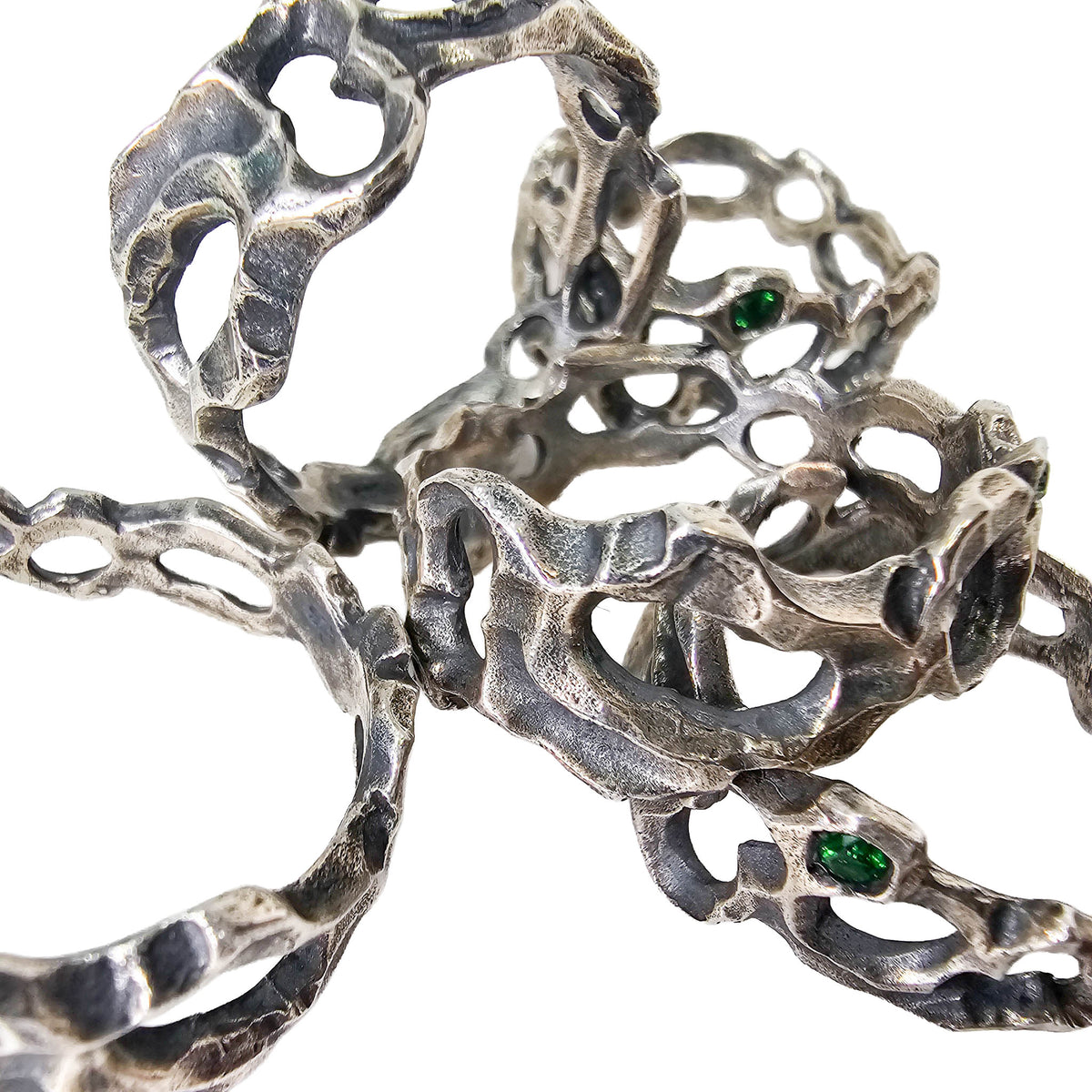 Caturix organic ring in sterling silver with Tsavorite Green Garnet.