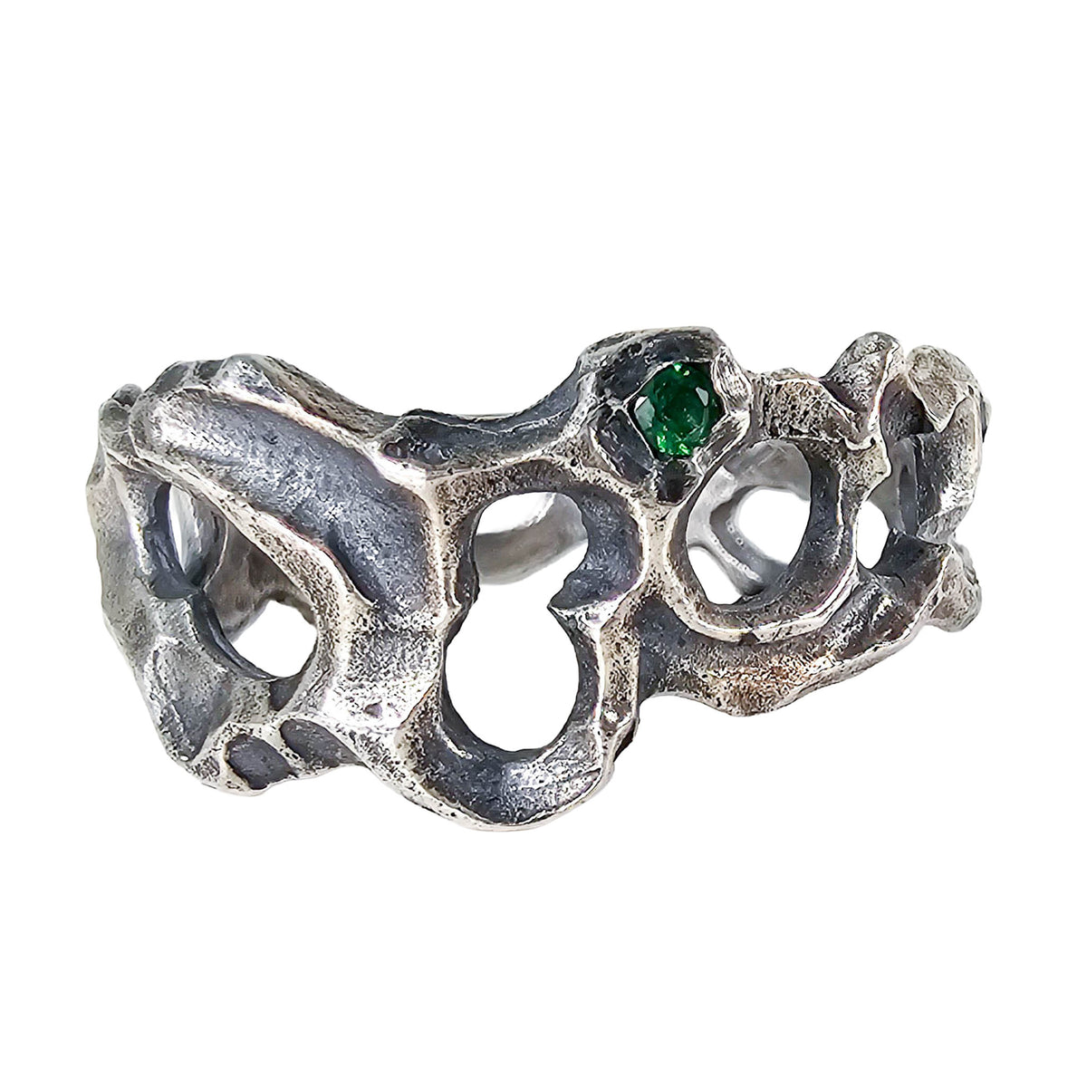 Caturix organic ring in sterling silver with Tsavorite Green Garnet.