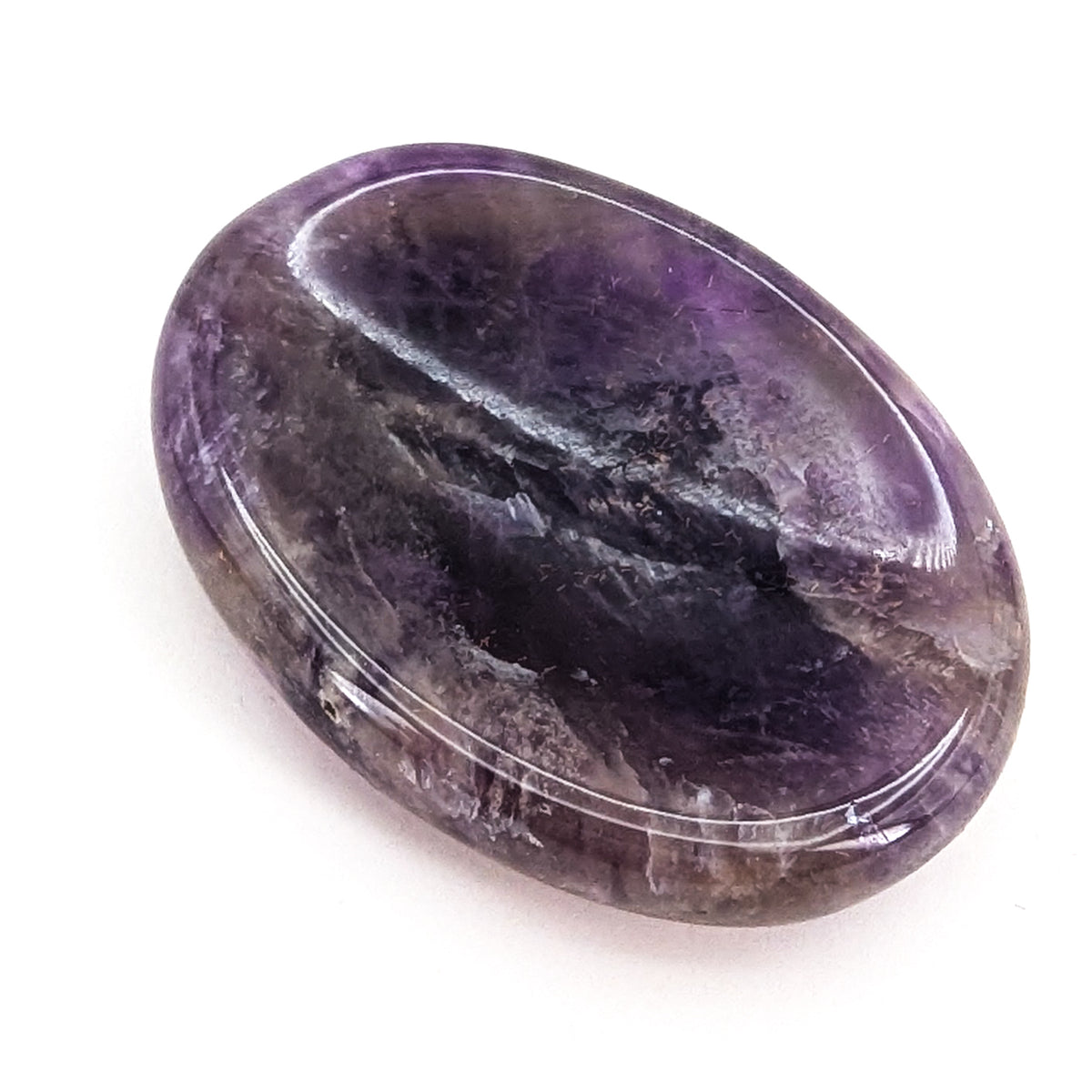 Chevron Amethyst worry stone, a variety of quartz, from Madagascar.