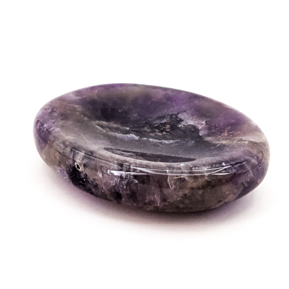 Chevron Amethyst worry stone, a variety of quartz, from Madagascar.