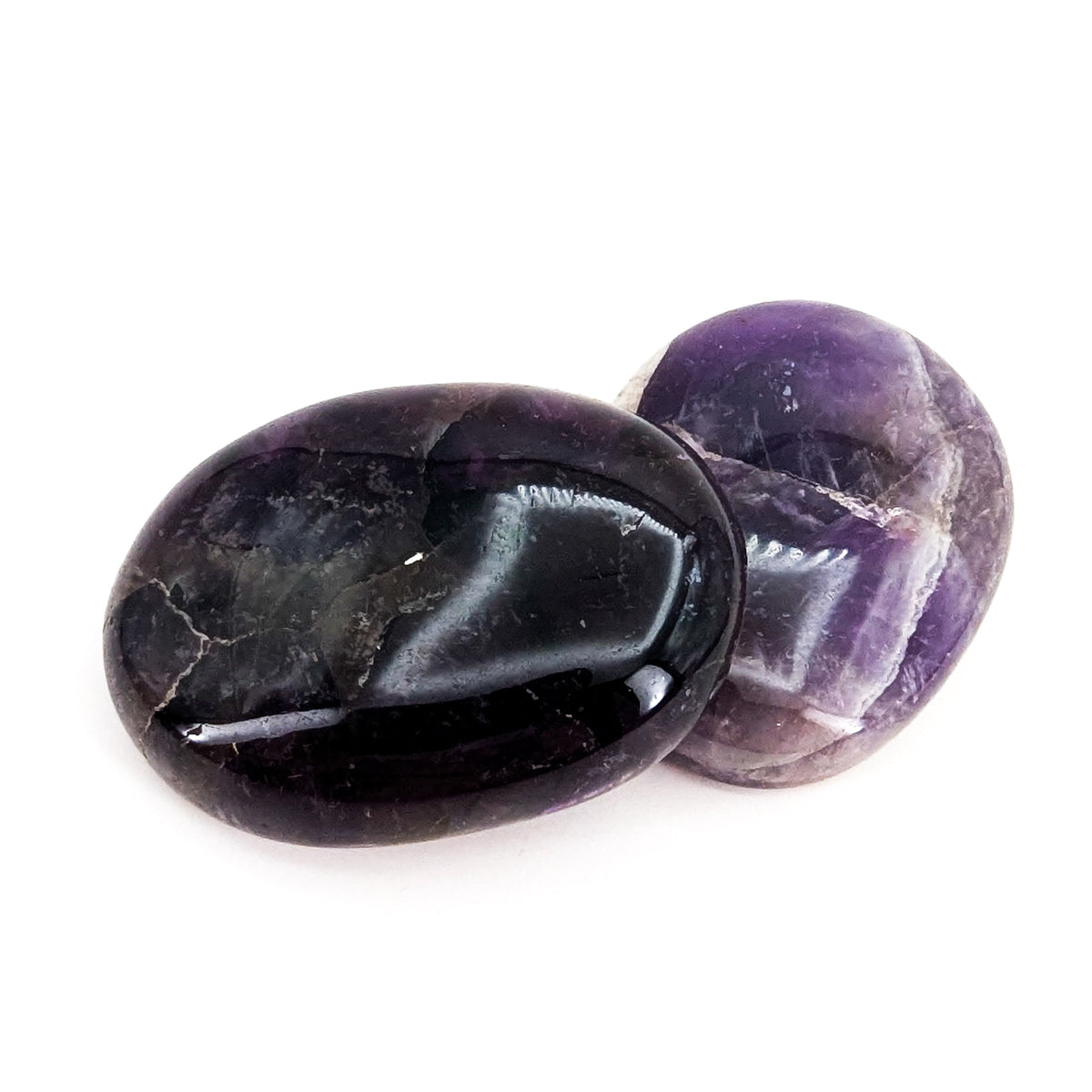 Chevron Amethyst worry stone, a variety of quartz, from Madagascar.