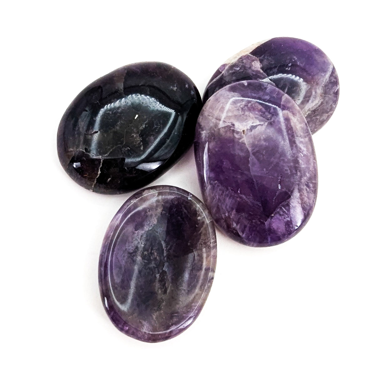 Chevron Amethyst worry stone, a variety of quartz, from Madagascar.