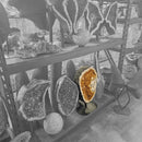 Citrine with Calcite - Polished Half Geode on Stand - Statement Specimen