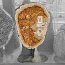 Citrine with Calcite - Polished Half Geode on Stand - Statement Specimen