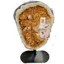 Citrine with Calcite - Polished Half Geode on Stand - Statement Specimen