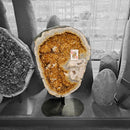 Citrine with Calcite - Polished Half Geode on Stand - Statement Specimen