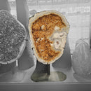 Citrine with Calcite - Polished Half Geode on Stand - Statement Specimen