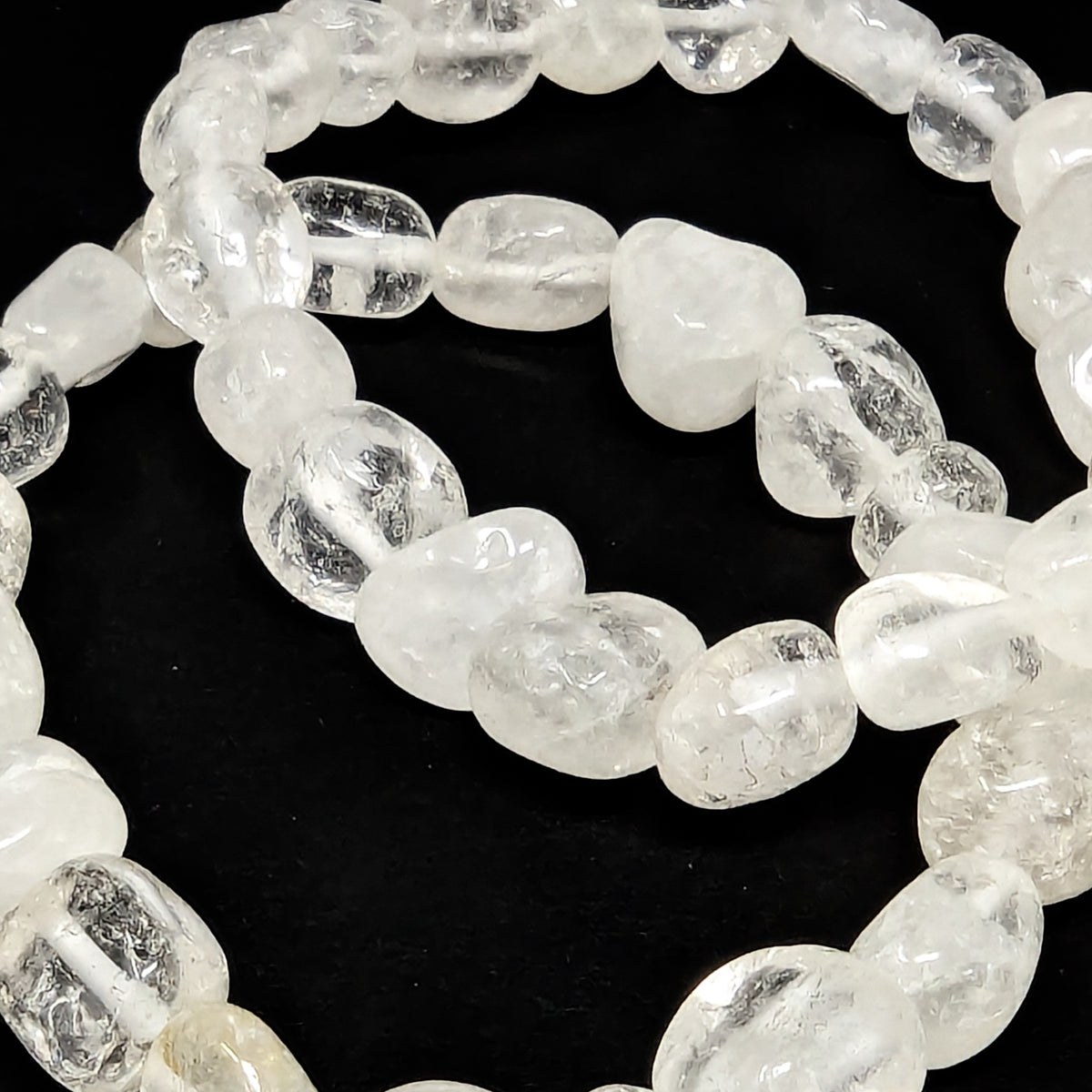 Clear quartz tumble bead bracelet – bracelets, close view