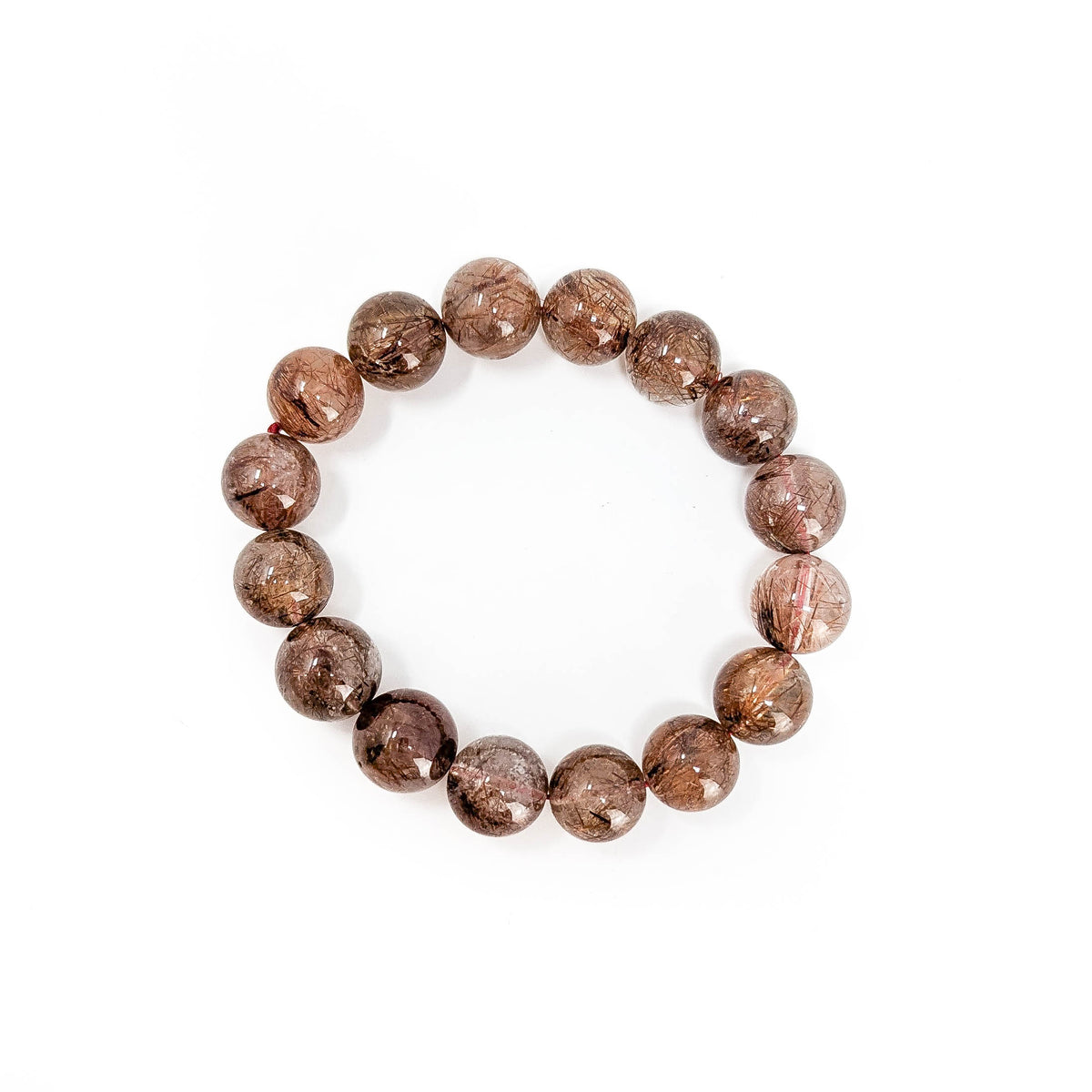 Copper rutile in quartz bead bracelet from Brazil – single bracelet, top view