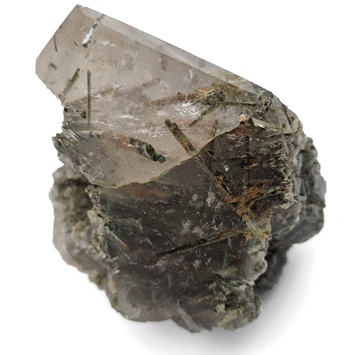 Epidote in Quartz specimen from Minas Gerais, Brazil.