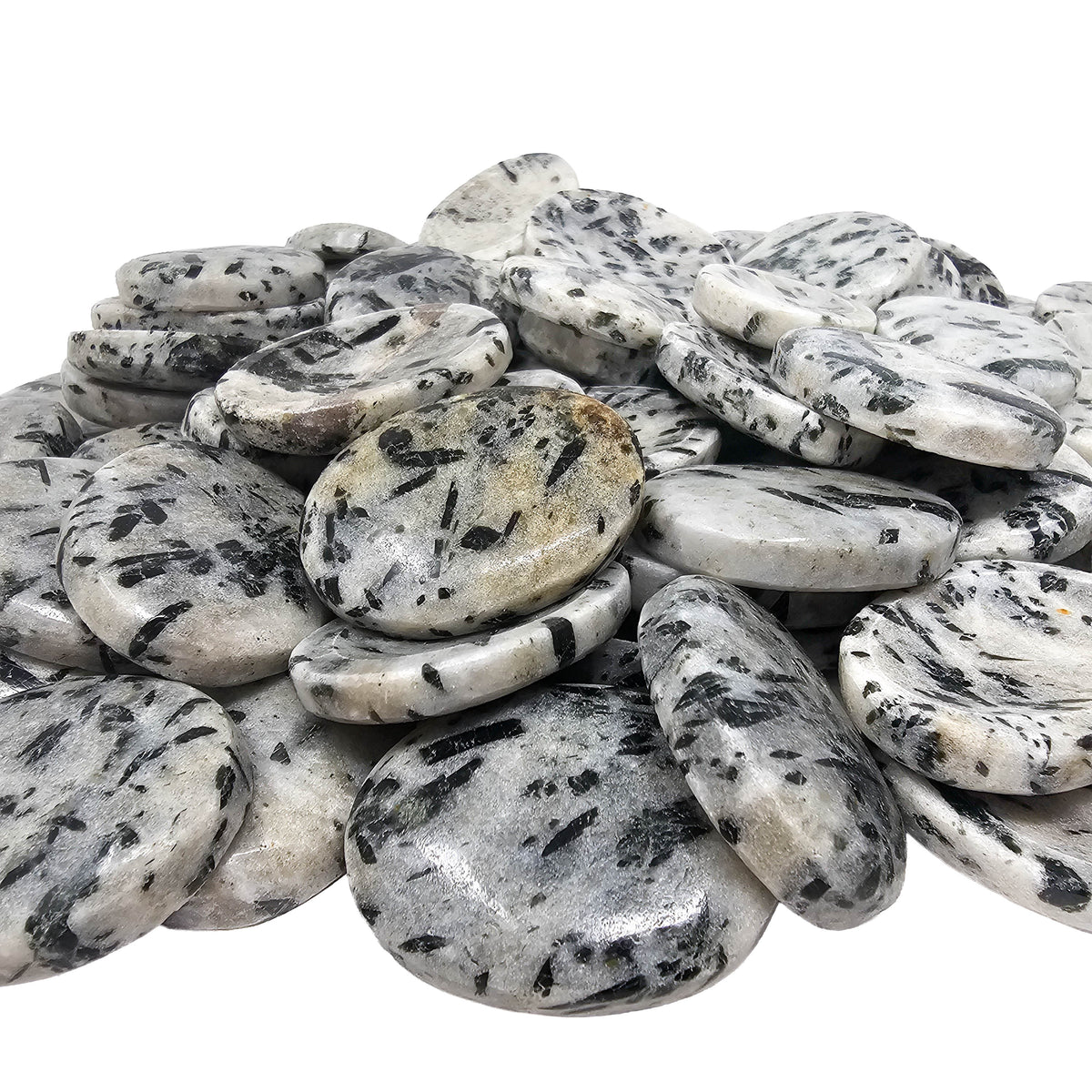 Epidote in Quartz worry stone from India.