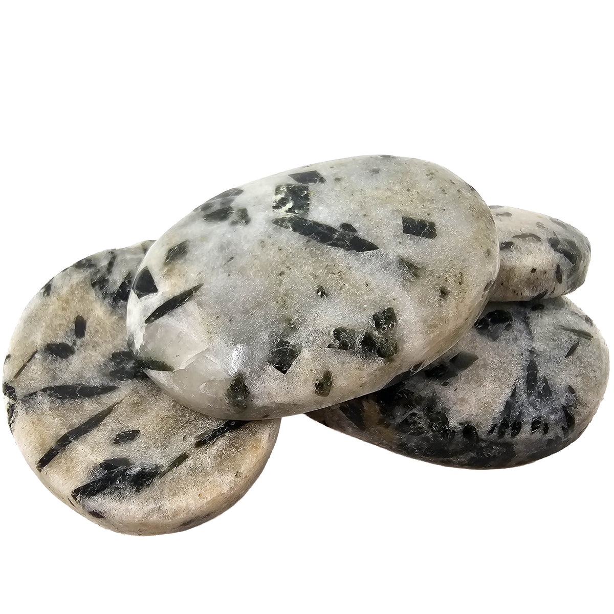 Epidote in Quartz worry stone from India.