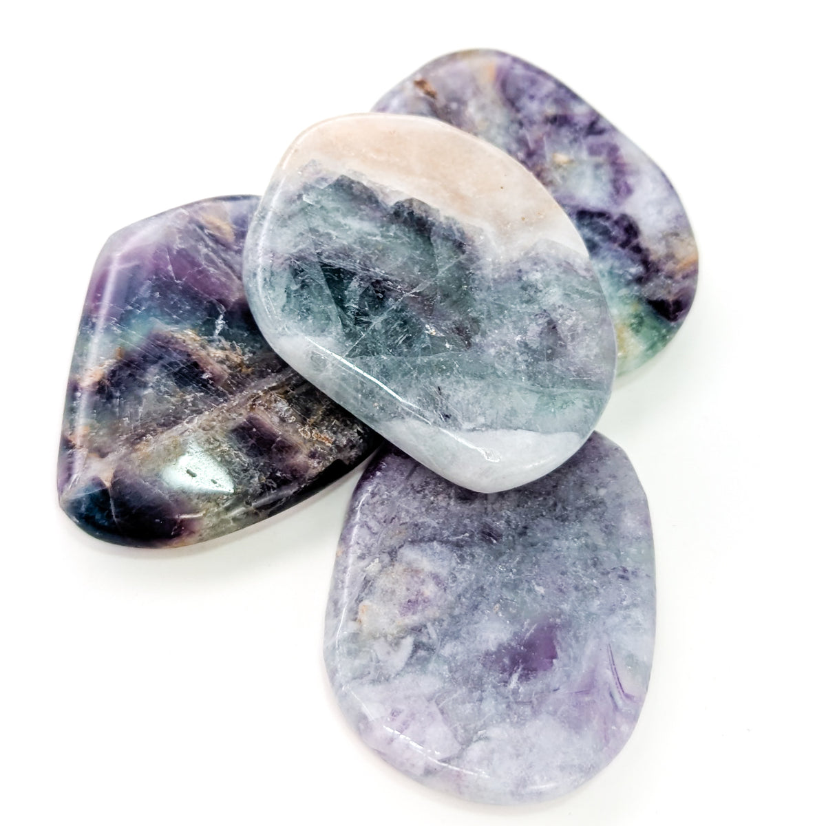 Large fluorite flat tumble from China – stack of stones