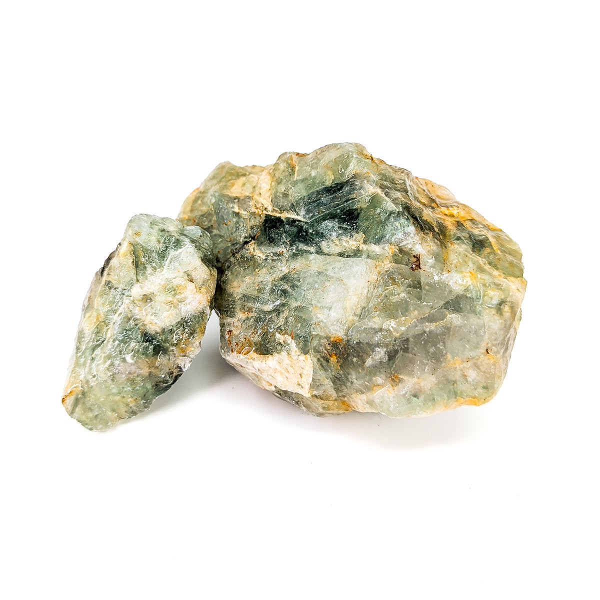 Fluorite rough from Kelowna, BC – two pieces, side view