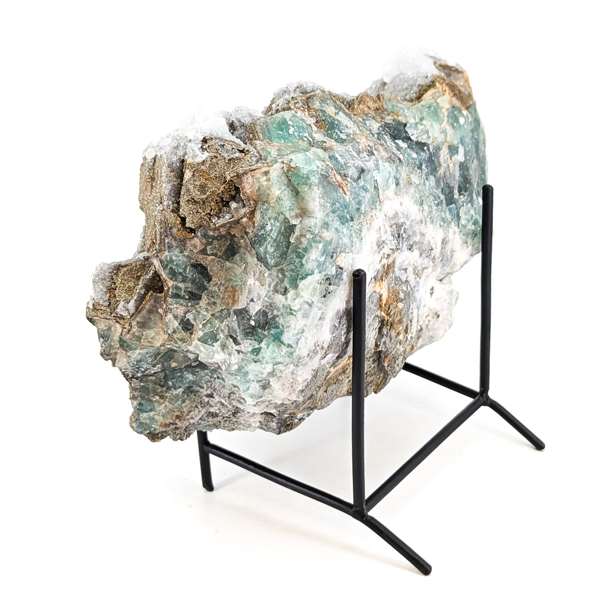 Fluorite with Pyrite and Aragonite specimen, most likely from Sidi Ayad, Boulemane, Morocco.