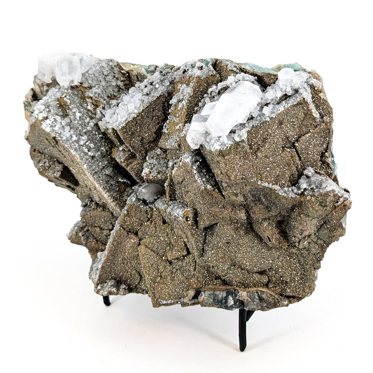 Fluorite with Pyrite and Aragonite specimen, most likely from Sidi Ayad, Boulemane, Morocco.