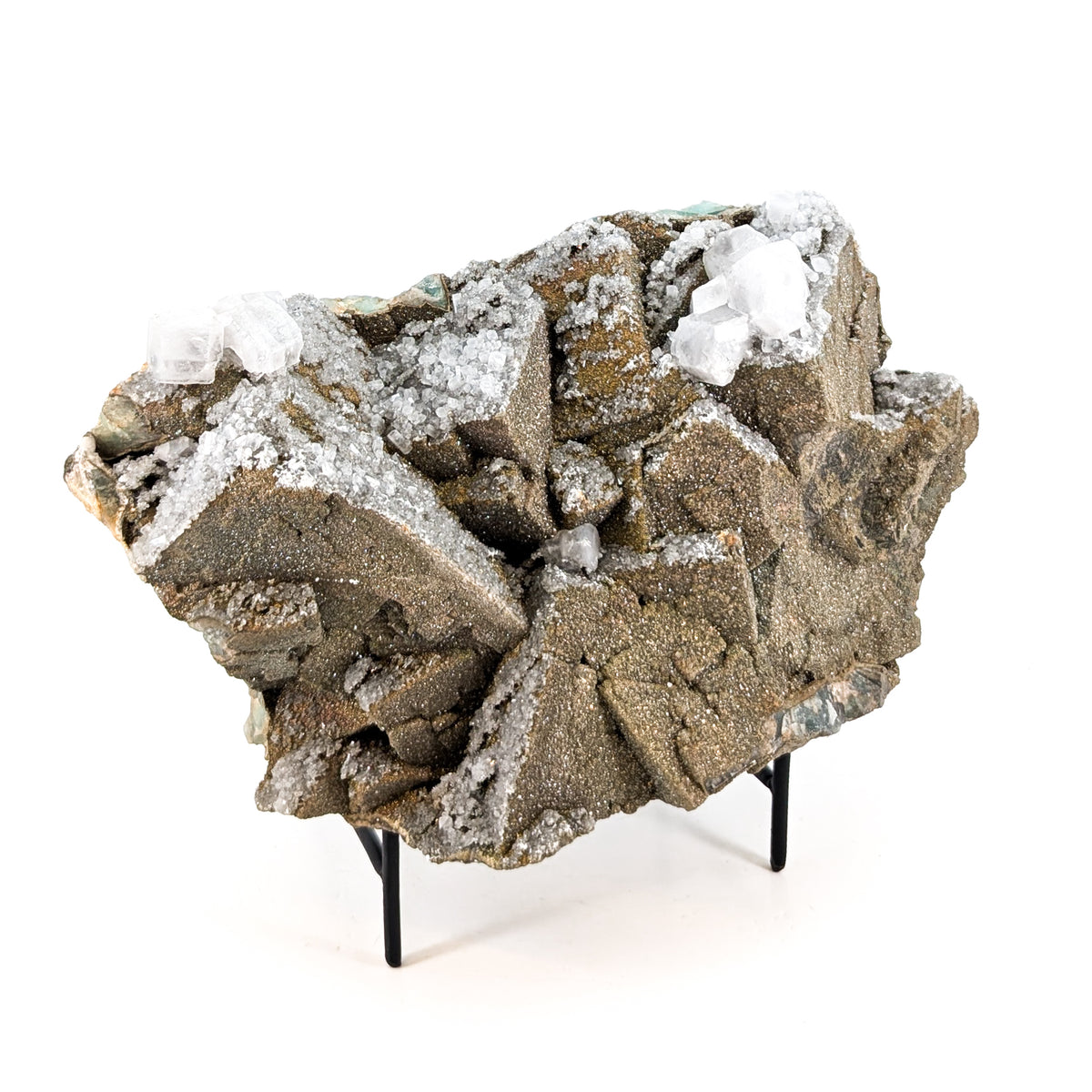 Fluorite with Pyrite and Aragonite specimen, most likely from Sidi Ayad, Boulemane, Morocco.