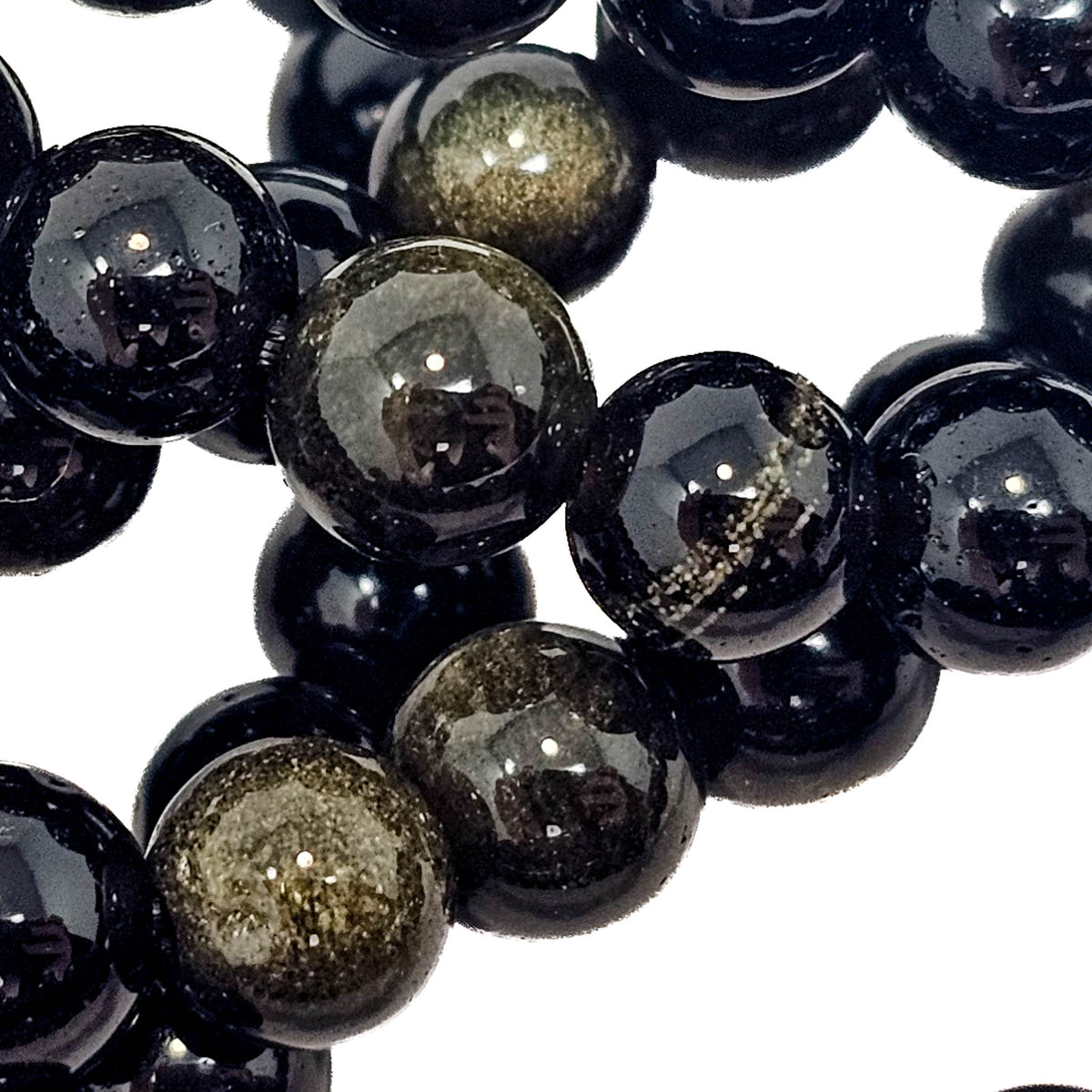 Gold Sheen Obsidian round bead bracelet.