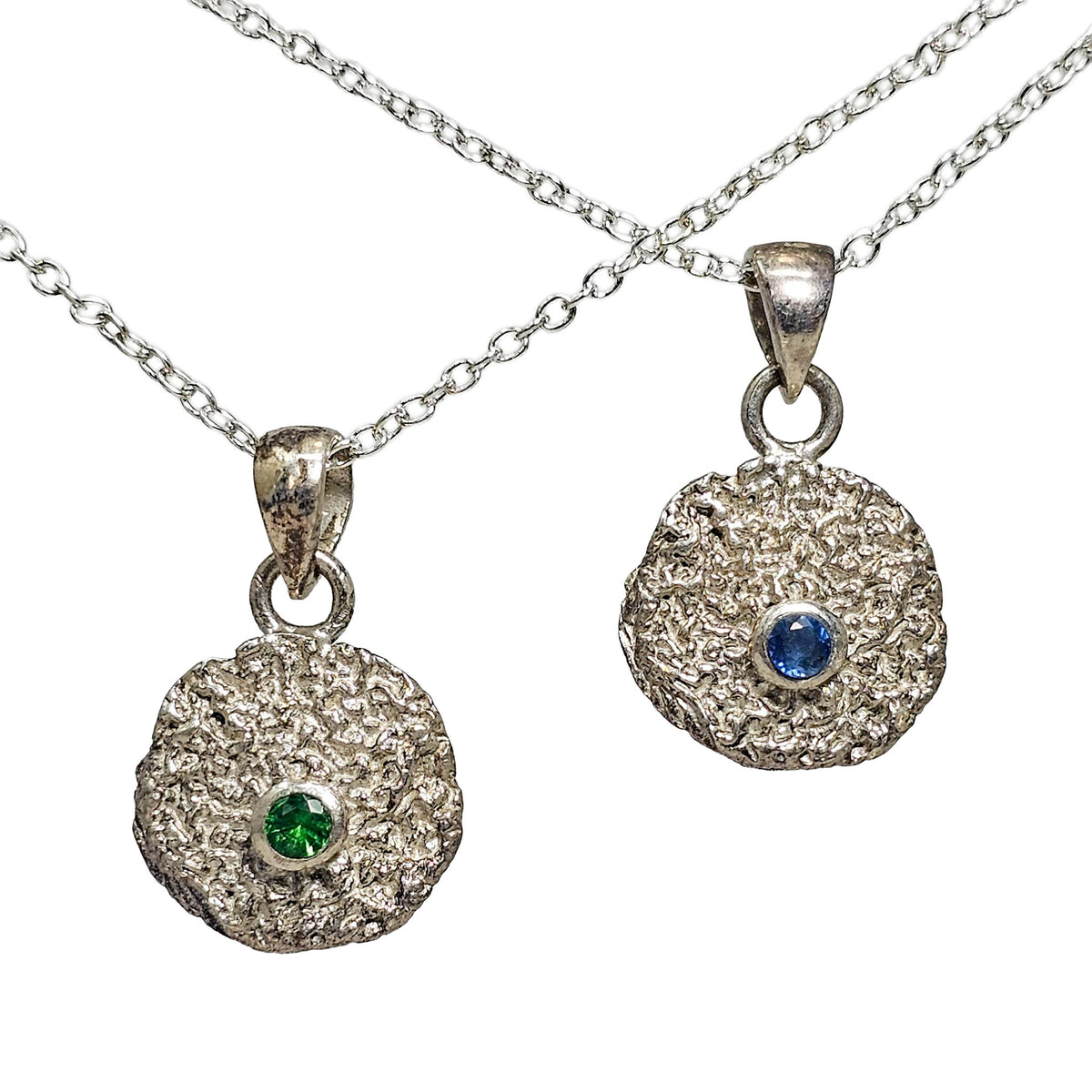 Goopies - Pendant - Tsavorite (green) - Tanzania - Blue Sapphire - Sri Lanka - Sterling Silver - Broken Ox Creations - BC, Canada 
