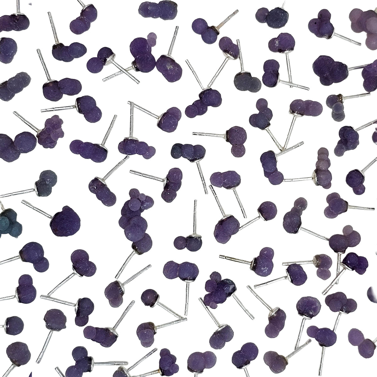 Grape agate stud earring from Indonesia – scattered studs, top view