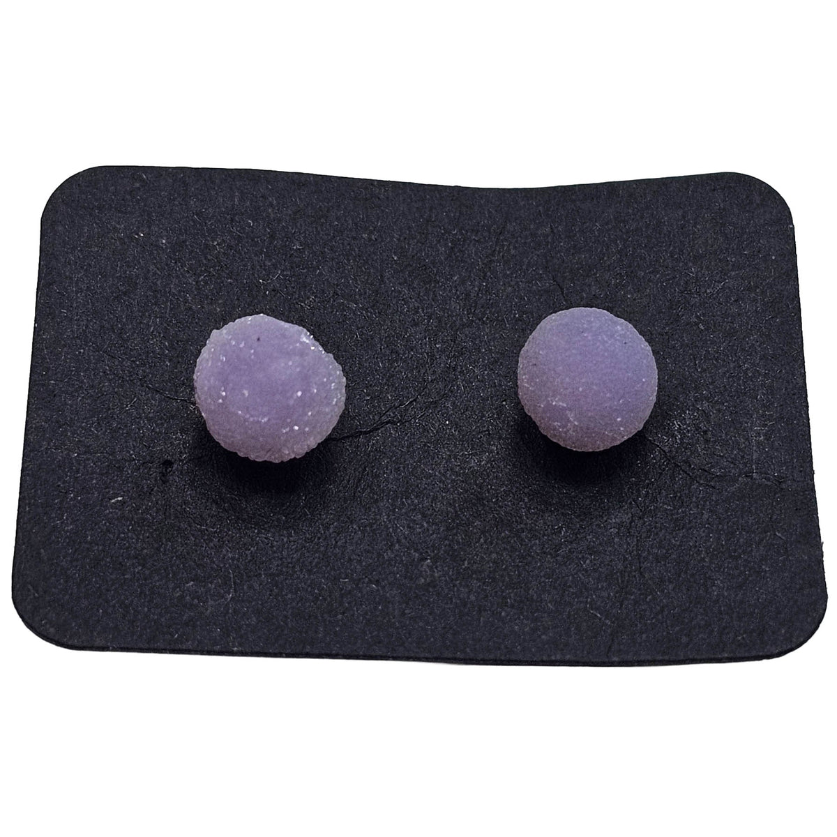 Grape agate stud earring from Indonesia – single ball pair on a card