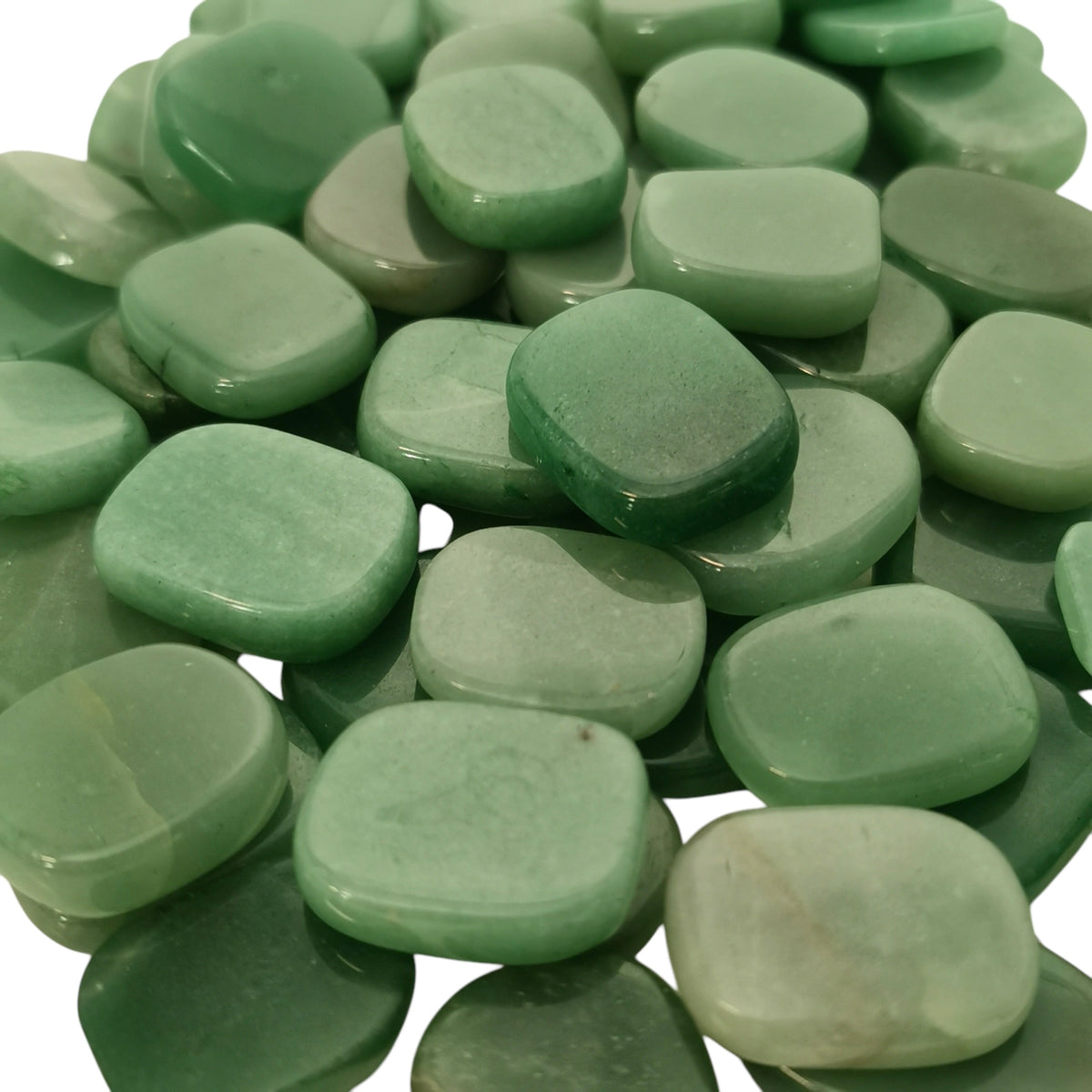 Green Aventurine flat tumble from Brazil.