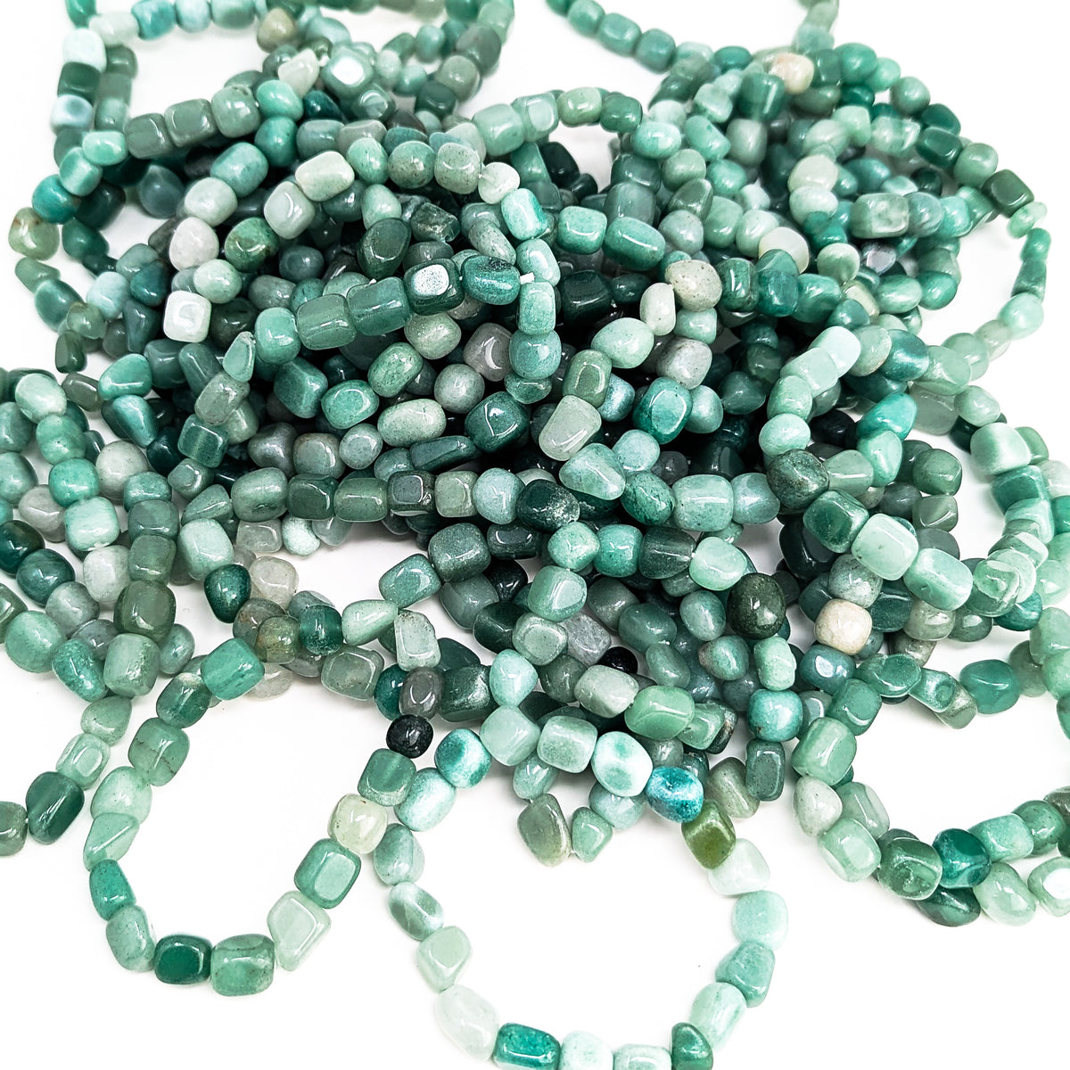 Green aventurine tumbled bead bracelet – pile of bracelets