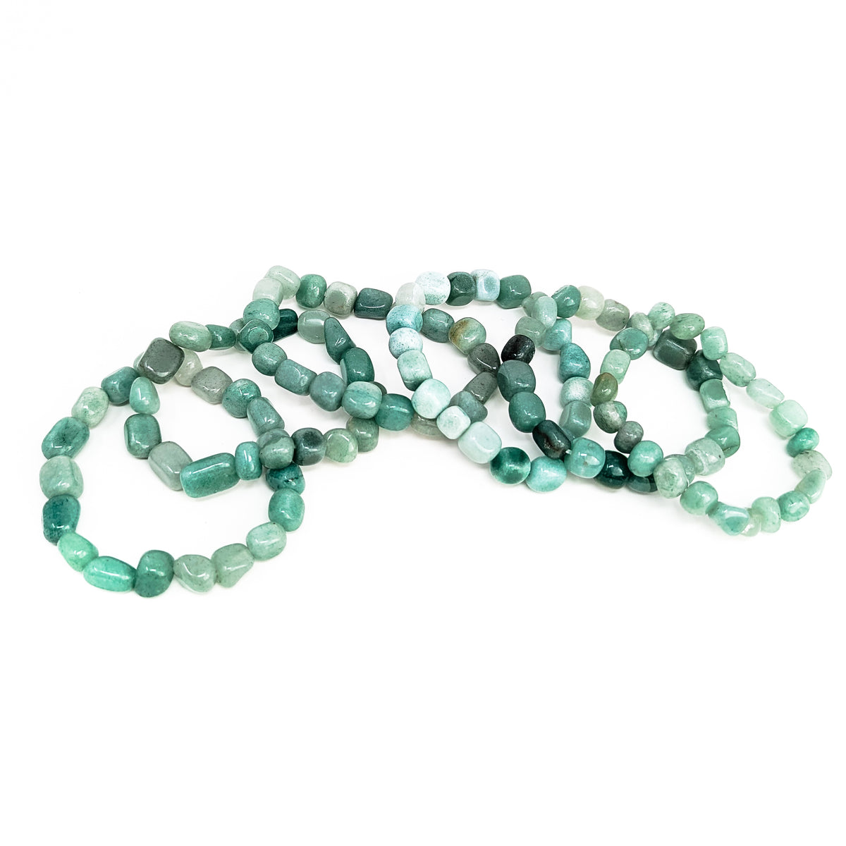 Green aventurine tumbled bead bracelet – bracelets spread in a row