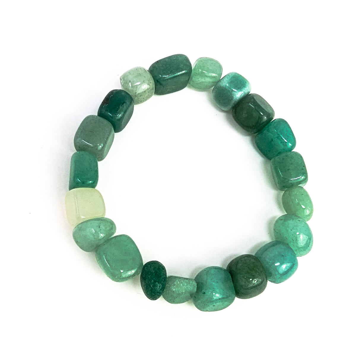 Green aventurine tumbled bead bracelet – single bracelet, top view