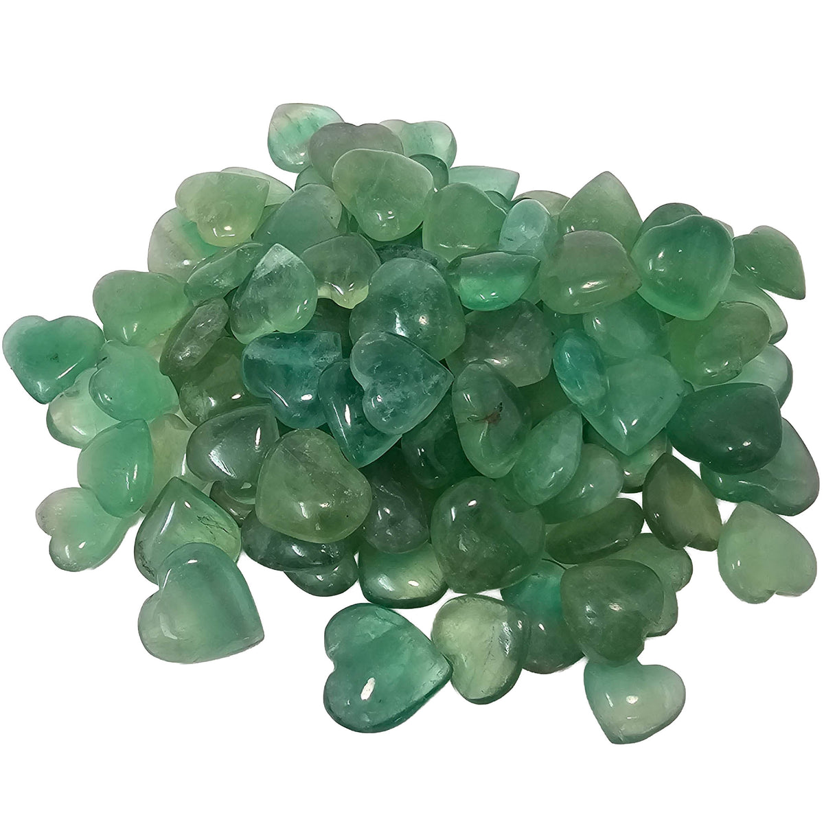 Green fluorite mini heart from Madagascar – pile of hearts