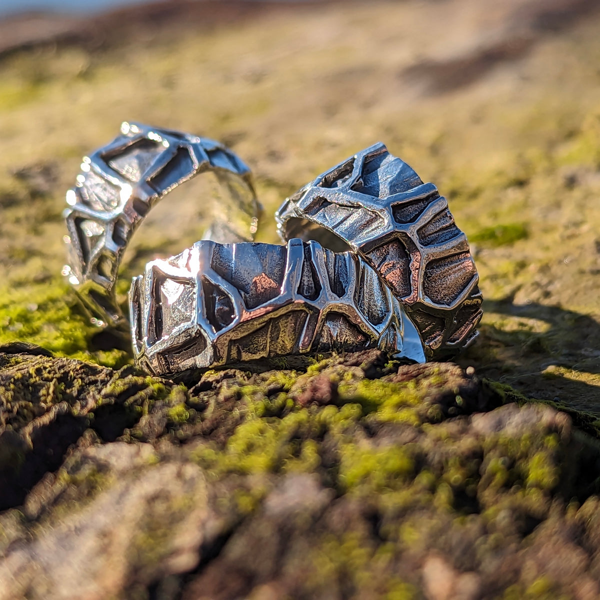 Hachiman organic ring in sterling silver.